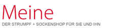 Schriftzug "MeineStrümpfe" in Rot und Grau auf weißem Hintergrund.