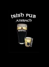Schwarz-weißes Bild mit "Irish Pub Ansbach" und einem Glas Murphy's Bier und einem Shotglas.