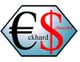 Logo mit Eurozeichen (schwarz) und Dollarzeichen (rot), verbunden mit "Eckhard Schneider".