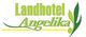 Logo von Landhotel Angelika, grüner Schriftzug mit gelbem Element und Blattmotiv.