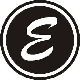 Schwarzes Logo mit einem weißen Buchstaben "E" in einem weißen Kreis.