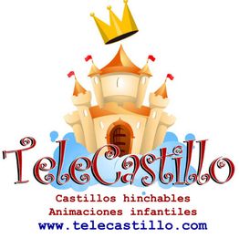 Logo de TeleCastillo con castillo y corona. Texto: "Castillos hinchables, Animaciones infantiles".