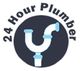 "Logo: White plumbing pipes on black circle, text reads '24 Hour Plumber' above."