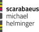 Grafik mit Text: "scarabaeus michael helminger", links bunte Linien auf grauem Hintergrund.