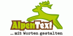 Grüner Hirsch über dem Schriftzug "AlpenText ... mit Worten gestalten".