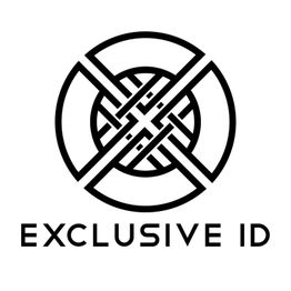 Schwarzes geometrisches Symbol in Kreisform über dem Text "EXCLUSIVE ID".