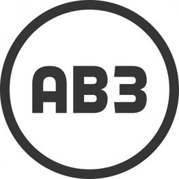 Schwarzer Kreis mit der Aufschrift "AB3" in der Mitte auf weißem Hintergrund.
