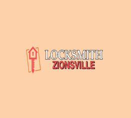 Logo with text "LOCKSMITH ZIONSVILLE" and a key with an arrow inside a shield.
