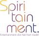 Logo met tekst "Spiritainment. Entertainment dat het hart raakt!" in kleurrijke letters.