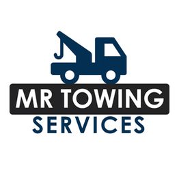 Logo of MR Towing Services with a tow truck icon above the text.