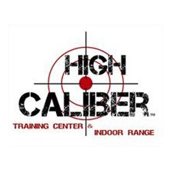 "Logo of High Caliber Training Center & Indoor Range with a target graphic and red accents."