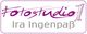 Logo mit Text: "fotostudio Ira Ingenpaß" in lila und grau auf einem weißen Hintergrund.