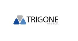 Logo mit drei Dreiecken und dem Text "TRIGONE verbindet" auf weißem Hintergrund.