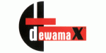Logo mit schwarzem Halbkreis und rotem Rechteck, Text "dewamaX" in Schwarz und Rot.