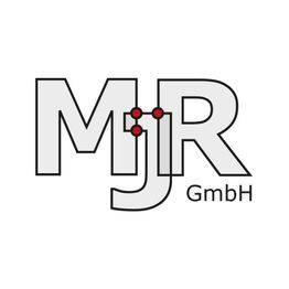 Logo mit den Buchstaben "MjR GmbH" und roten Punkten auf weißem Hintergrund.