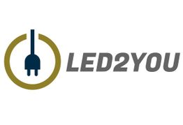 Logo mit stilisiertem Stecker und dem Text "LED2YOU".