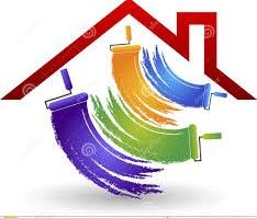 Techo rojo y brochas de pintura en colores vivos trazando líneas curvas.