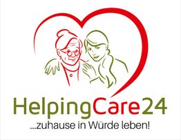 Logo von HelpingCare24 mit Umriss eines Paares und Herz. Text: "...zuhause in Würde leben!"