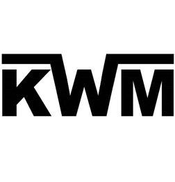 Schwarzes KWM-Logo mit stilisierten Linien auf weißem Hintergrund.