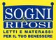 Logo blu su sfondo giallo con testo: "Sogni & Riposi - Letti e materassi per il tuo benessere".