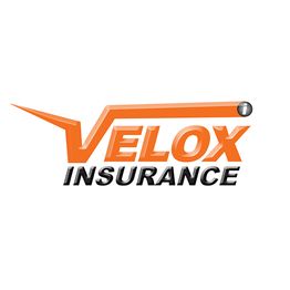 Orange and black "Velox Insurance" logo with a sleek, dynamic design.