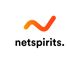Logo mit einem orangefarbenen geschwungenen Pfeil über dem Schriftzug "netspirits".