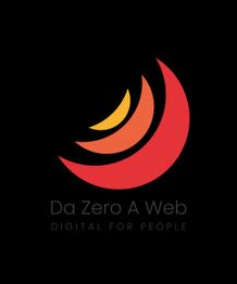 Logo con forme curve in rosso e giallo su sfondo nero. Testo: "Da Zero A Web, Digital for People".