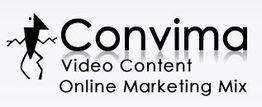 "Logo mit der Aufschrift 'ConVima', darunter 'Video Content Online Marketing Mix', stilisierte Figur."
