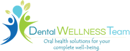 Logo of Dental Wellness Team with abstract figures and tagline on oral health solutions.
