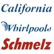 Texte in verschiedenen Schriften: "California", "Whirlpools", "Schmelz".