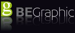 Logotipo con texto "BEGraphic" y "g" verde sobre fondo negro. Reflejo en la parte inferior.