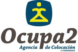 Logo de Ocupa2, agencia de colocación, con figura estilizada en fondo azul y texto.