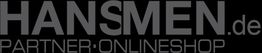 Schwarzes Logo mit Schriftzug "HANSMEN.de PARTNER·ONLINESHOP" in Grautönen.