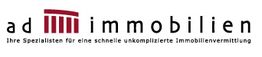Logo von ad immobilien mit Slogan: "Ihre Spezialisten für schnelle, unkomplizierte Immobilienvermittlung."