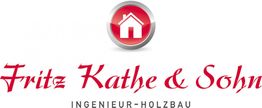 Logo von "Fritz Kathe & Sohn Ingenieur-Holzbau" mit Haus-Symbol in Rot und Weiß.