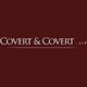Logo with text "Covert & Covert, LLP" on a dark red background.