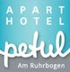 Logo des Apart Hotels Petul am Ruhrufer mit modernem Design in Blau und Grau.