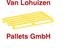 Gelbes Paletten-Icon mit rotem Text: "Van Lohuizen Pallets GmbH" auf weißem Hintergrund.