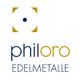 Logo von "philoro Edelmetalle" mit stilisiertem Kreis und Quadrat in Gold und Blau.