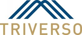 Logo mit blauen, stilisierten Dächern und dem Schriftzug "TRIVERSO" in goldener Schrift.