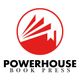 Red and white Powerhouse Book Press logo with stylized book and rays design.