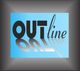 Texto "Outline" em fundo azul com efeitos de sombra e reflexo.