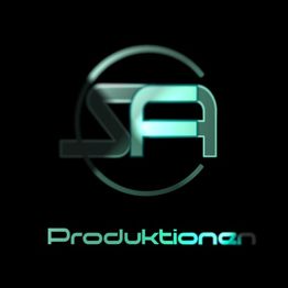Logo mit den Buchstaben "SA" und dem Wort "Produktionen" in blau-grünen Tönen auf schwarzem Hintergrund.