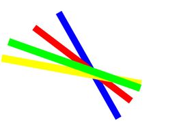 Bunte Stäbe in Rot, Grün, Gelb und Blau kreuzen sich auf weißem Hintergrund.