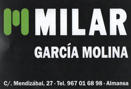 Letrero de Milar García Molina, dirección en Almansa y teléfono de contacto.