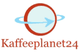 Logo mit einem blauen Planeten und Arrow, Text: Kaffeeplanet24.
