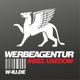 Logo mit geflügeltem Löwen, Text: "Werbeagentur Insel Usedom", Barcode, Website w-iu.de.