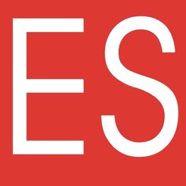 Rotes Quadrat mit weißen Buchstaben "ES".