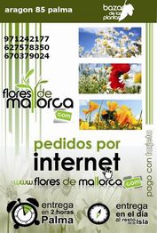 Anuncio de flores de Mallorca, con imágenes de flores, entrega y pedidos por internet.