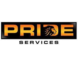 "Logo with 'PRIDE' in orange, features a lion silhouette, text 'SERVICES' below in black."